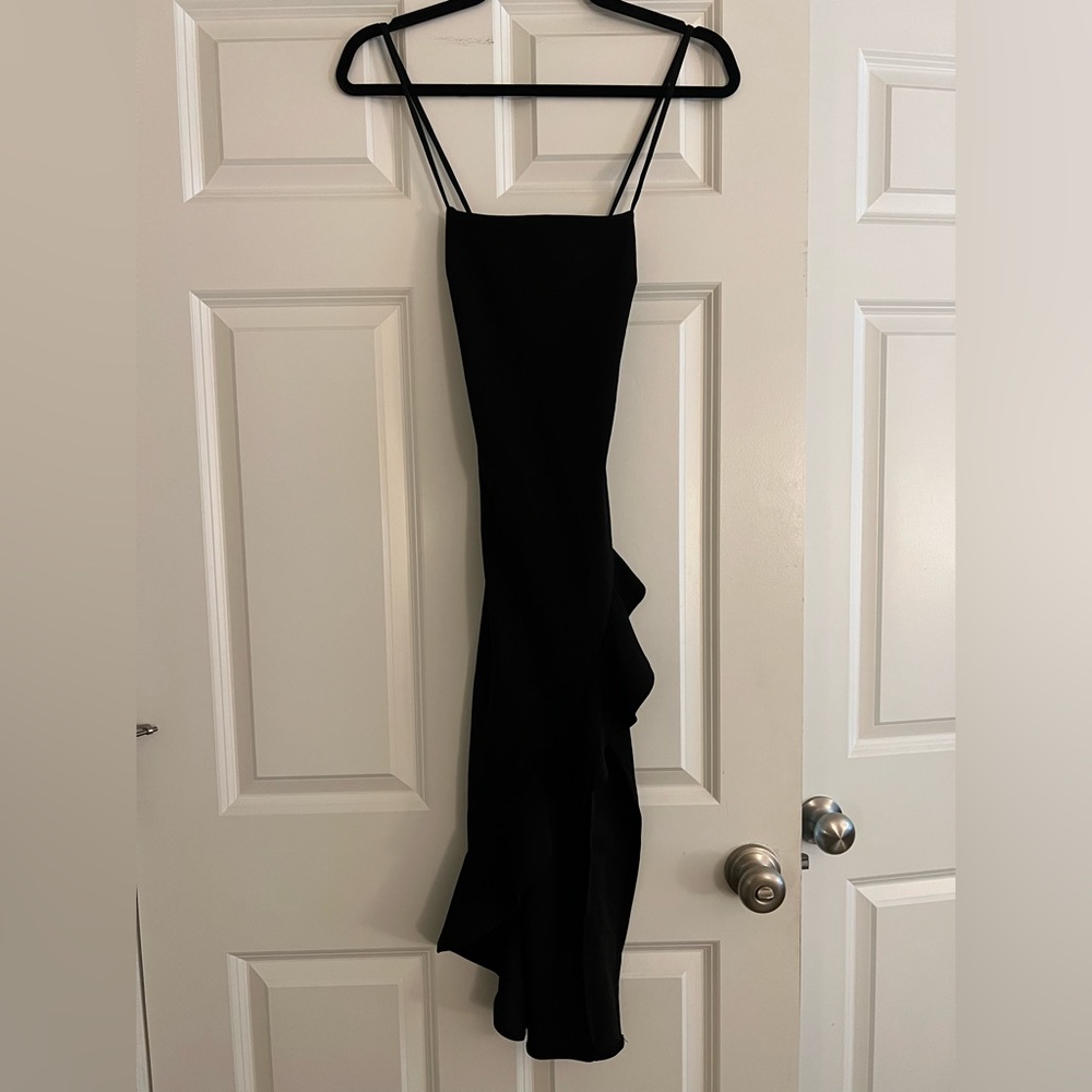 Windsor Womens Black Cross Back Midi Dress with Scalloped Leg Slit